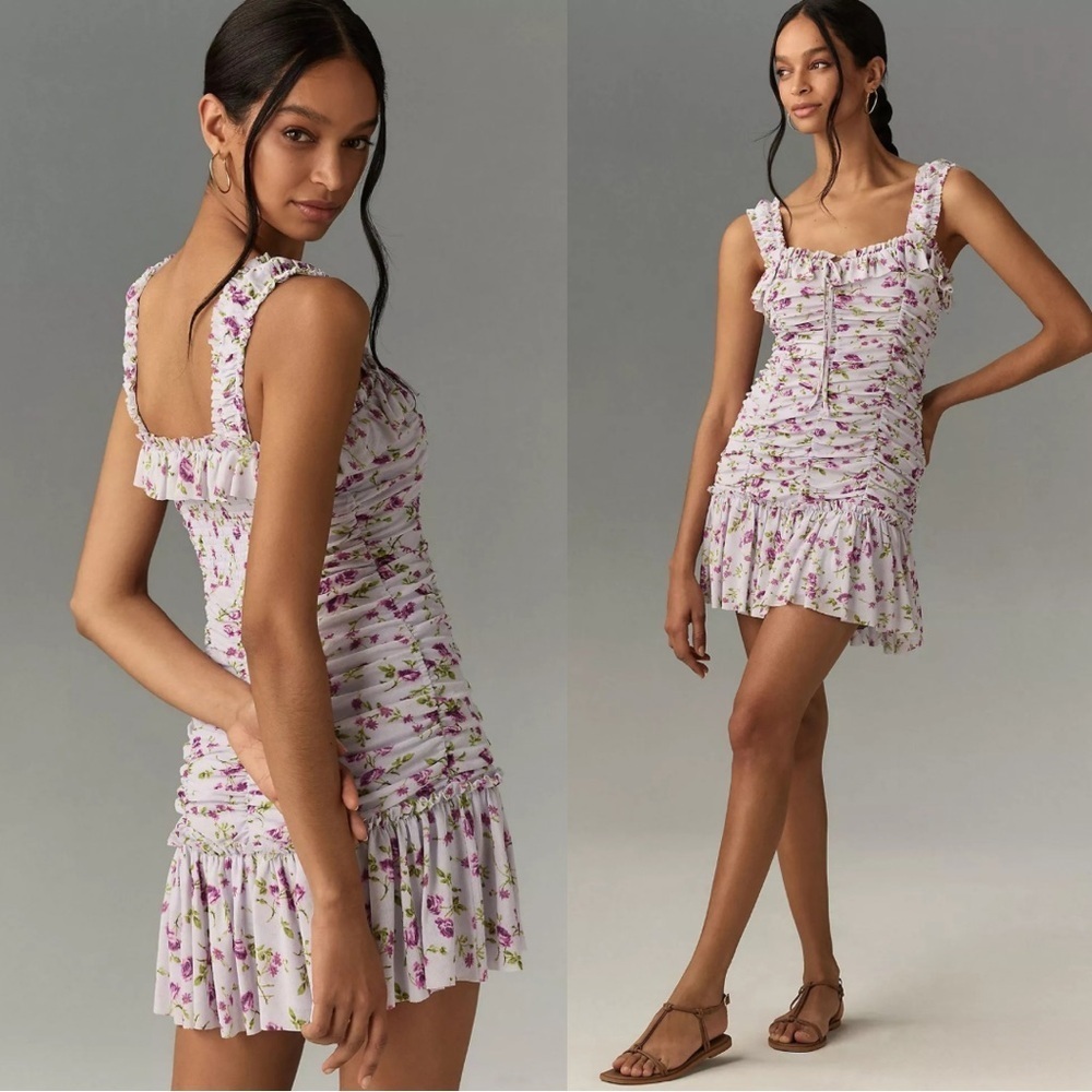 Anthropologie Floral Ruffle Mini Dress Size Large